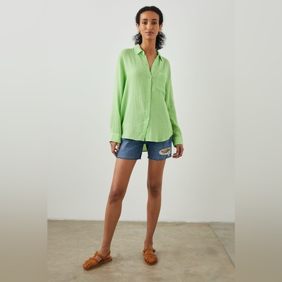 Rails Ellis Gauzy cotton Button Up Shirt in Jade Lime - Picture 4 of 10